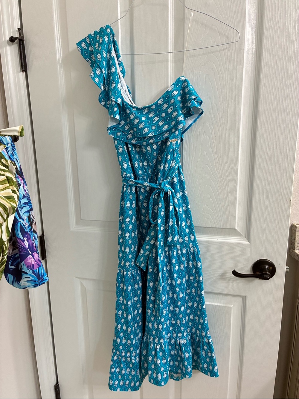 Cabana Life One-Shoulder Teal Floral Midi Dress XL